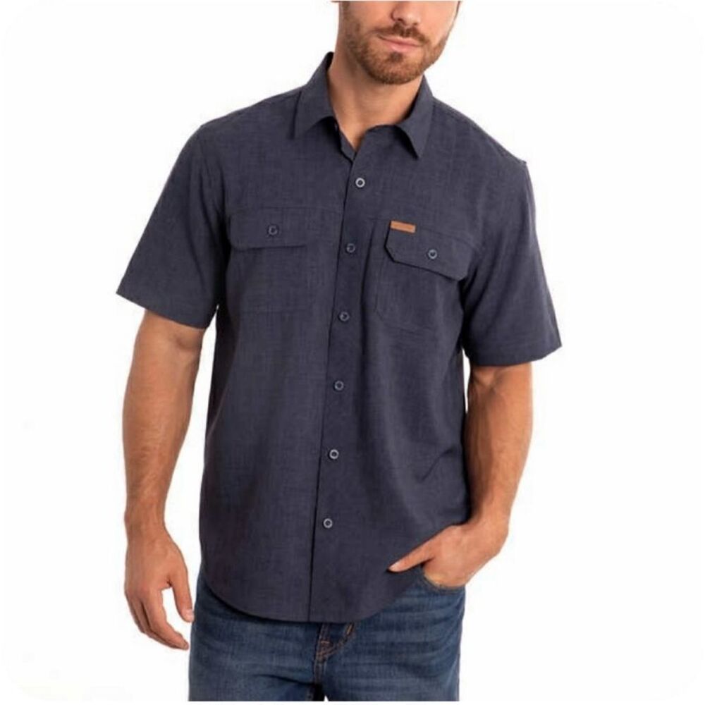 Orvis Tech Shirt Short‎ Sleeve Button Up Navy Blue Men XXL